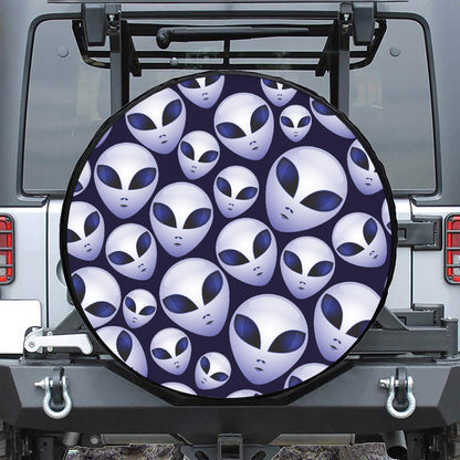 Grey Alien Face Pattern Print Tire Cover