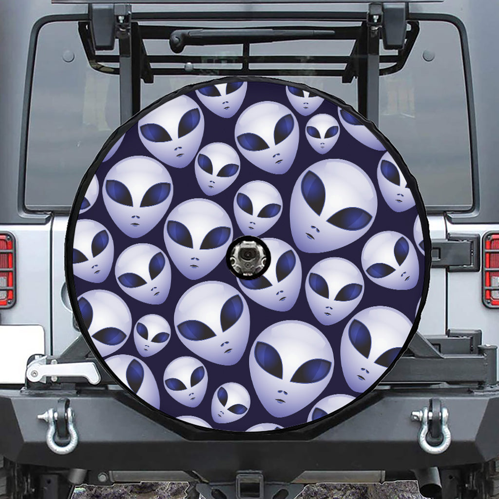 Grey Alien Face Pattern Print Tire Cover With Camera Hole