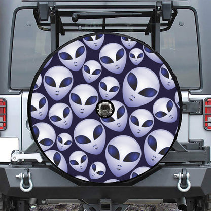 Grey Alien Face Pattern Print Tire Cover With Camera Hole