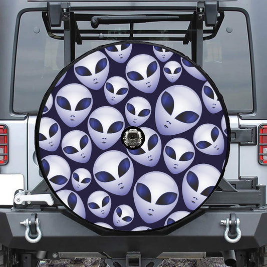 Grey Alien Face Pattern Print Tire Cover With Camera Hole