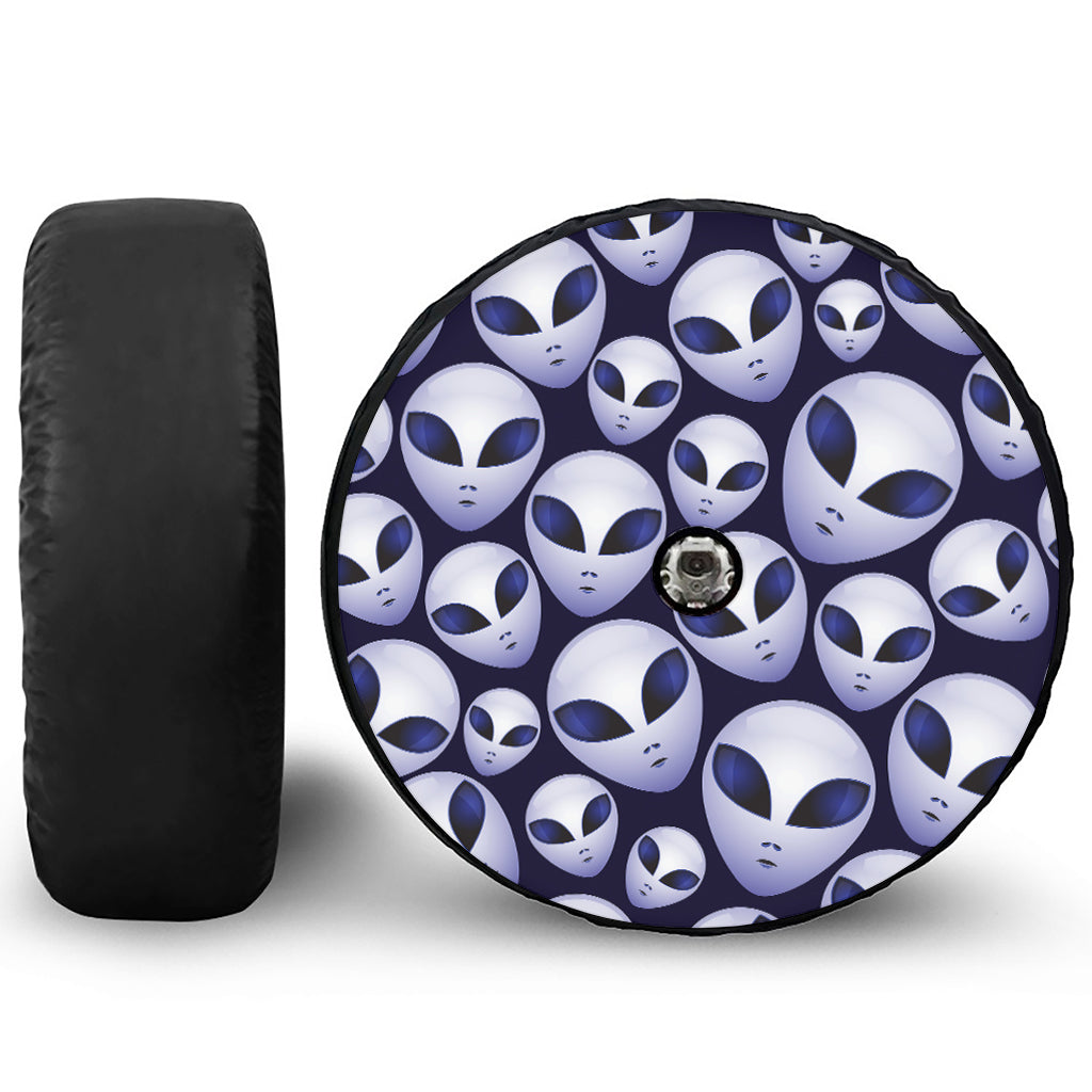 Grey Alien Face Pattern Print Tire Cover With Camera Hole