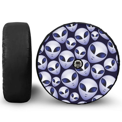 Grey Alien Face Pattern Print Tire Cover With Camera Hole