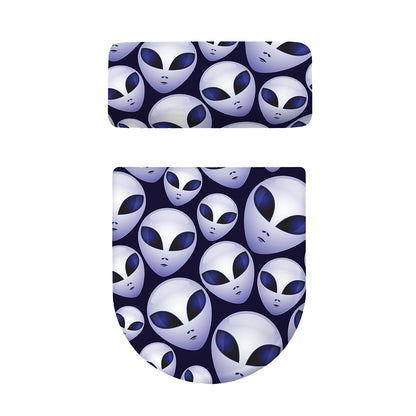Grey Alien Face Pattern Print Toilet Lid And Tank Cover Set