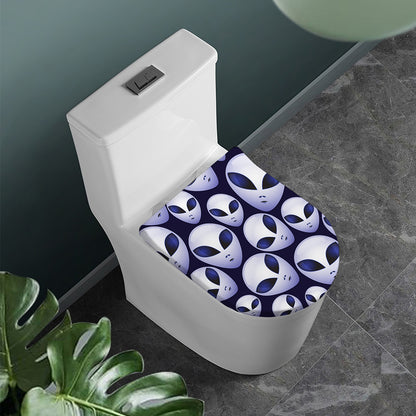 Grey Alien Face Pattern Print Toilet Lid Cover