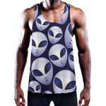 Grey Alien Face Pattern Print Training Tank Top