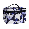 Grey Alien Face Pattern Print Travel Makeup Bag