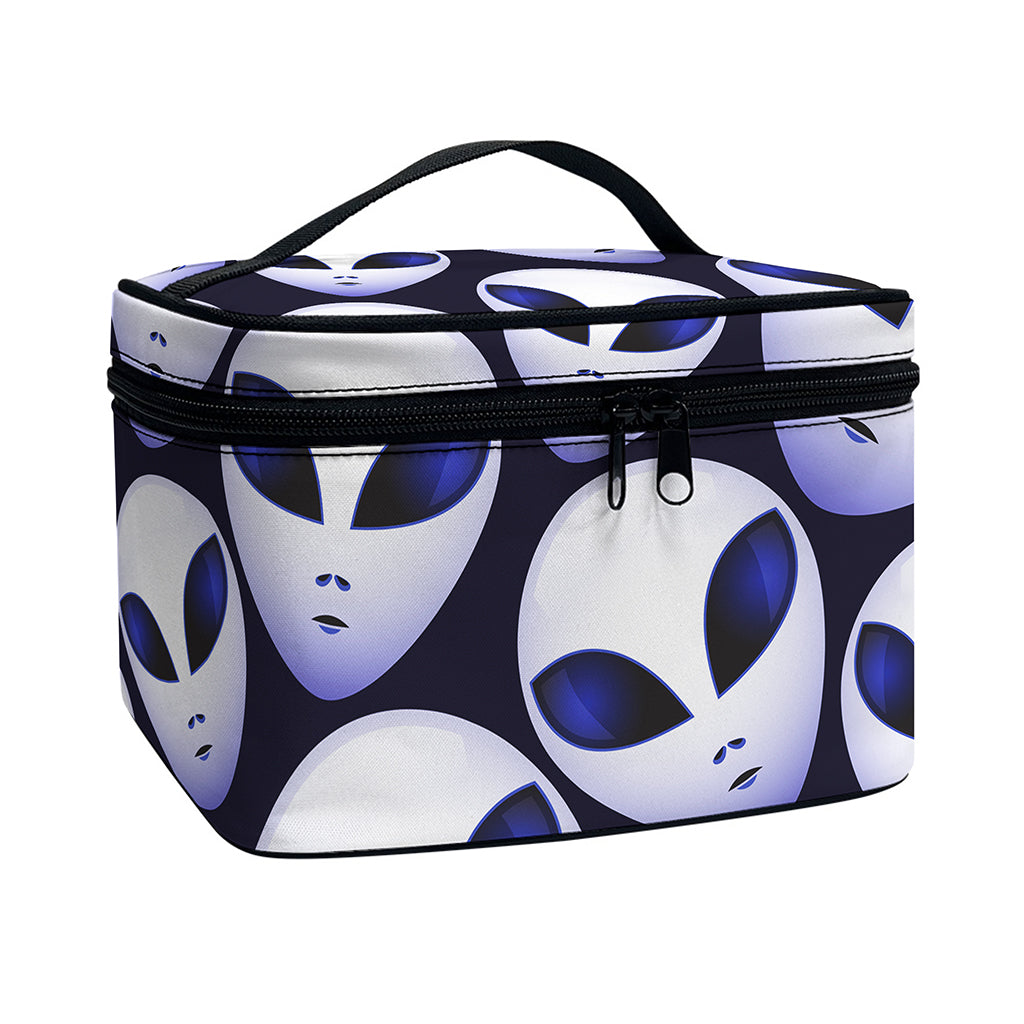 Grey Alien Face Pattern Print Travel Makeup Bag