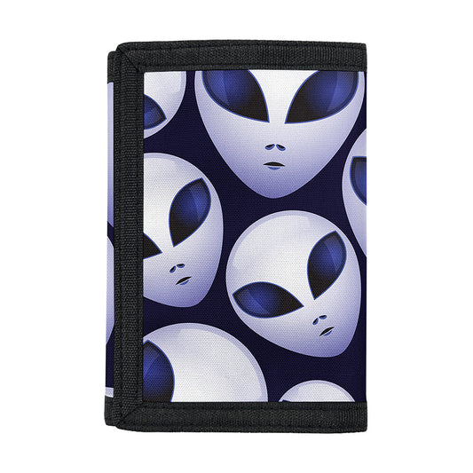 Grey Alien Face Pattern Print Trifold Wallet