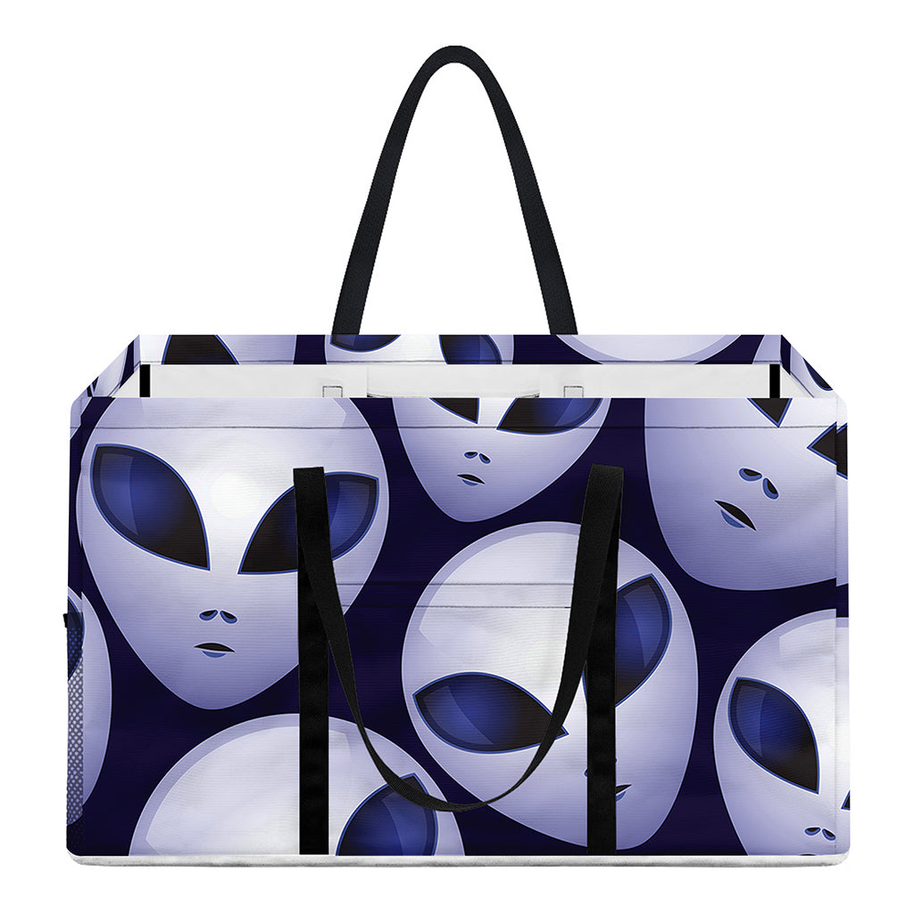 Grey Alien Face Pattern Print Utility Tote Bag