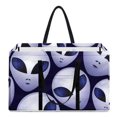 Grey Alien Face Pattern Print Utility Tote Bag