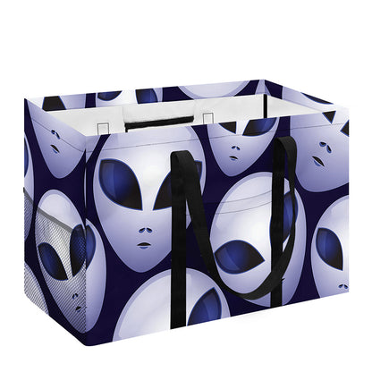 Grey Alien Face Pattern Print Utility Tote Bag