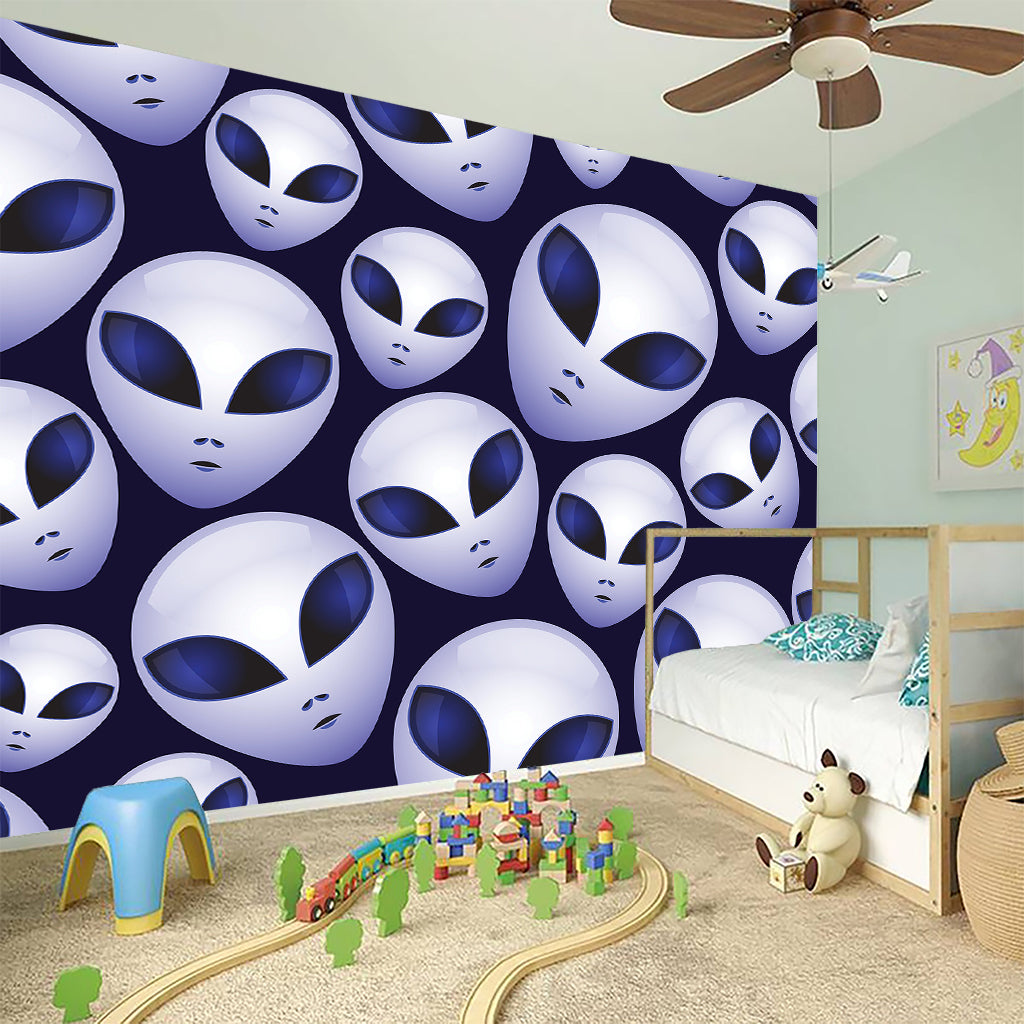 Grey Alien Face Pattern Print Wall Sticker