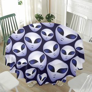 Grey Alien Face Pattern Print Waterproof Round Tablecloth