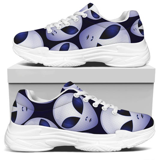 Grey Alien Face Pattern Print White Chunky Shoes