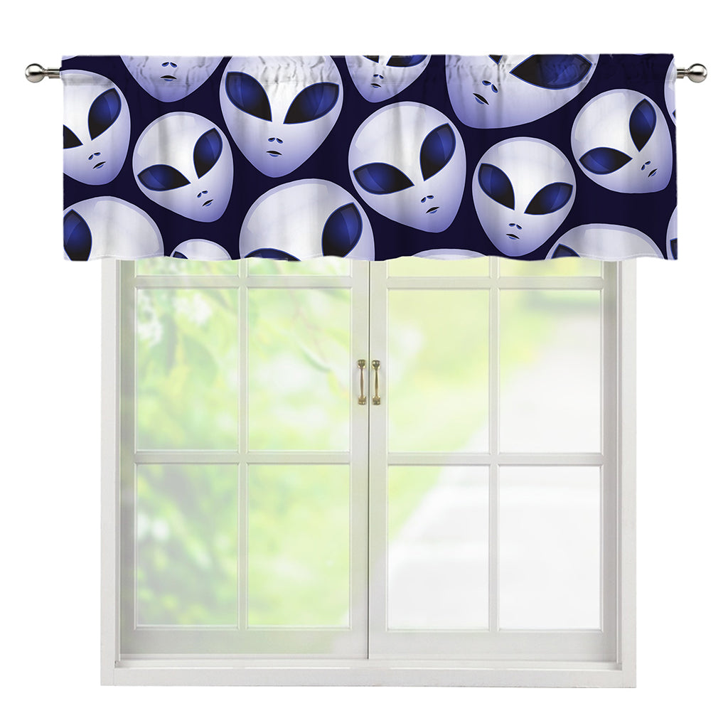 Grey Alien Face Pattern Print Window Valance