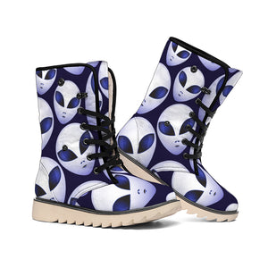 Grey Alien Face Pattern Print Winter Boots