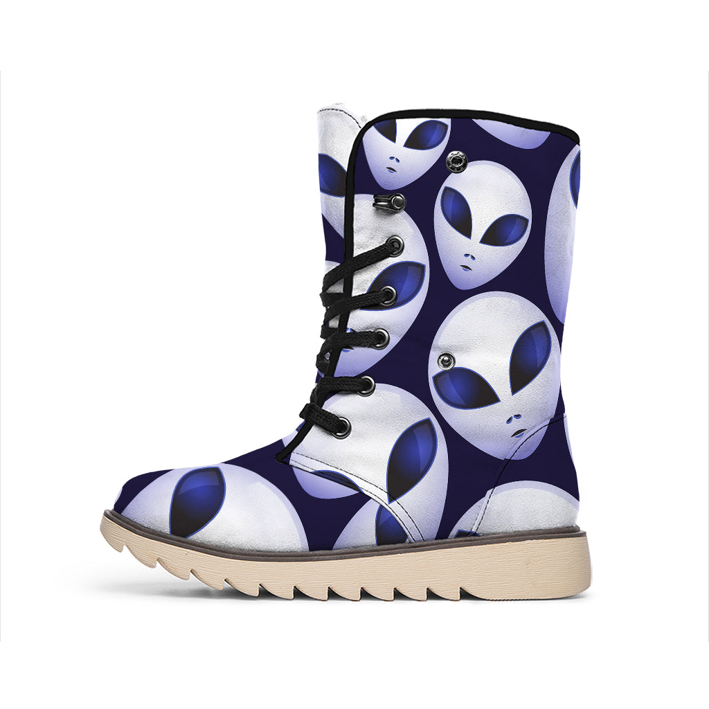 Grey Alien Face Pattern Print Winter Boots