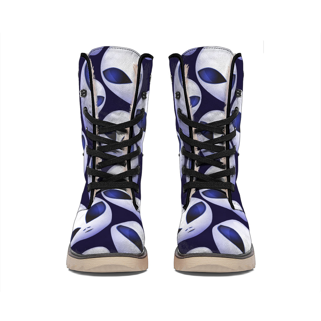 Grey Alien Face Pattern Print Winter Boots