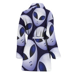 Grey Alien Face Pattern Print Women's Bathrobe