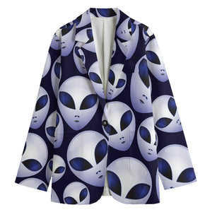 Grey Alien Face Pattern Print Women's Blazer