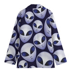 Grey Alien Face Pattern Print Women's Blazer