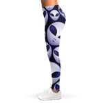 Grey Alien Face Pattern Print Women's Leggings