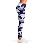 Grey Alien Face Pattern Print Women's Leggings