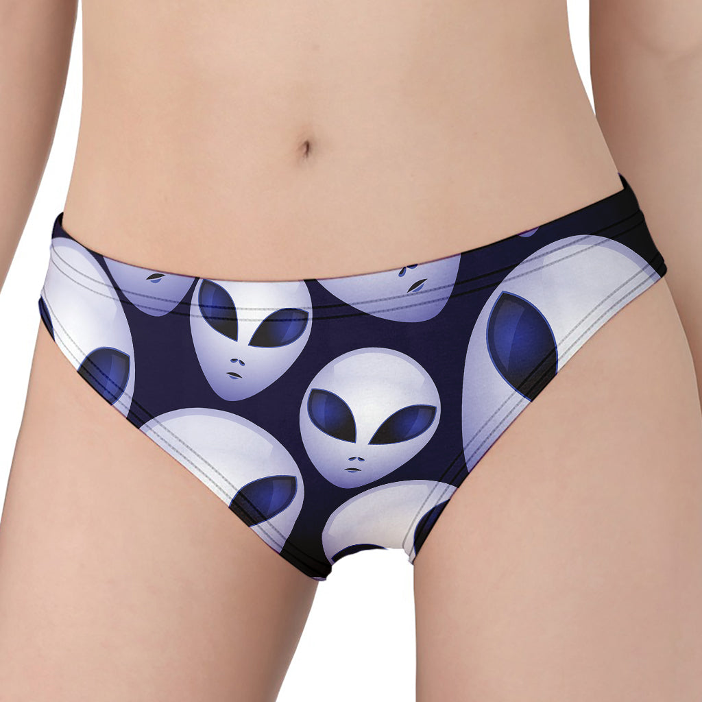 Grey Alien Face Pattern Print Women's Panties