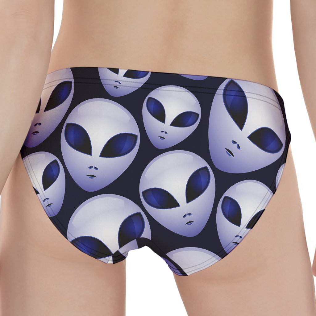 Grey Alien Face Pattern Print Women's Panties