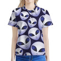 Grey Alien Face Pattern Print Women's Polo Shirt