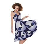 Grey Alien Face Pattern Print Women's Sleeveless Dress