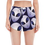 Grey Alien Face Pattern Print Women's Split Running Shorts