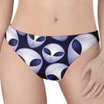 Grey Alien Face Pattern Print Women's Thong