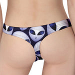 Grey Alien Face Pattern Print Women's Thong