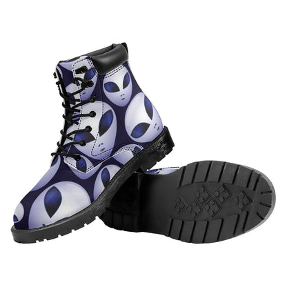 Grey Alien Face Pattern Print Work Boots