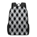 Grey And Black Argyle Pattern Print 17 Inch Backpack