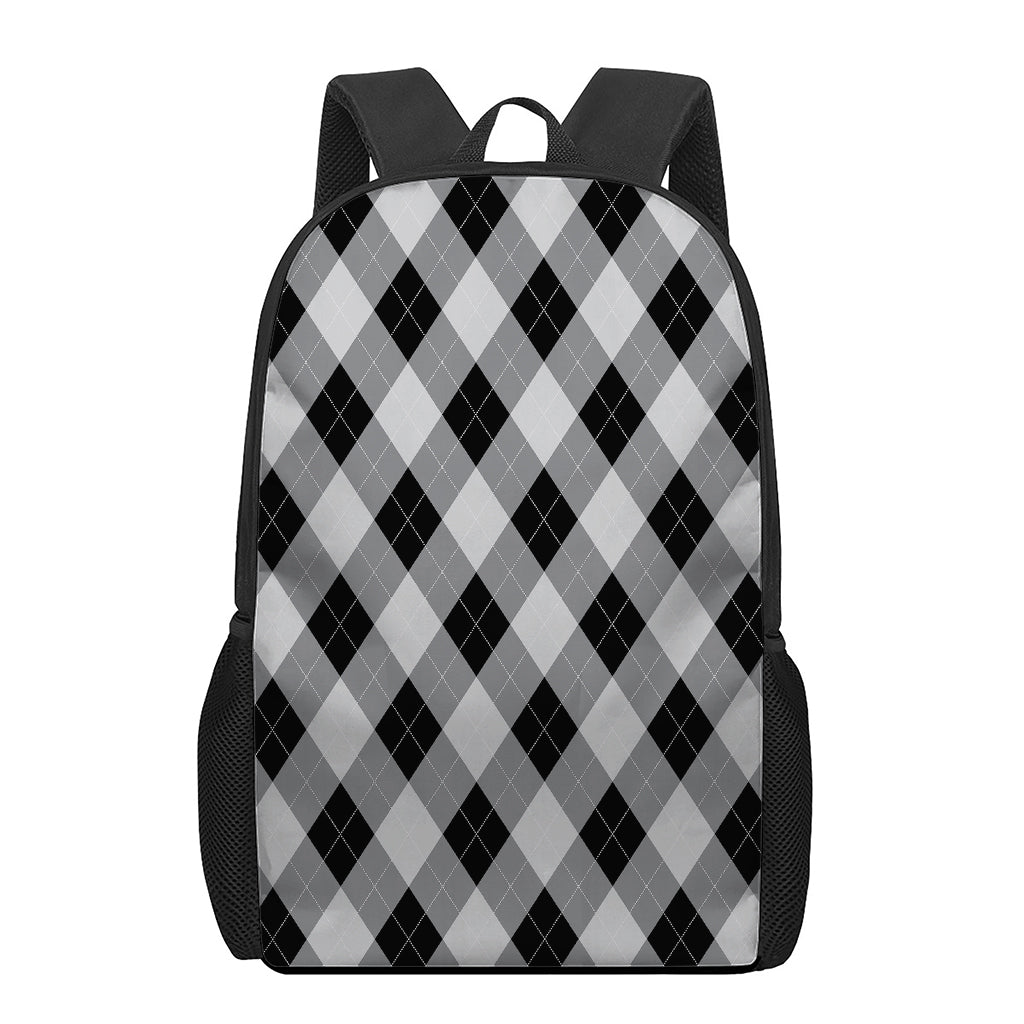 Grey And Black Argyle Pattern Print 17 Inch Backpack