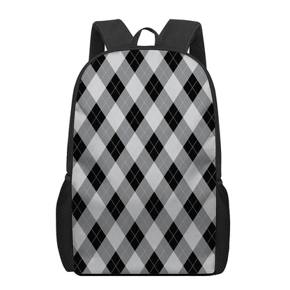 Grey And Black Argyle Pattern Print 17 Inch Backpack