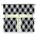 Grey And Black Argyle Pattern Print 3 Piece Kitchen Curtains