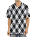 Grey And Black Argyle Pattern Print Aloha Shirt