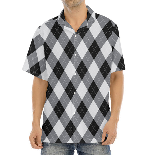 Grey And Black Argyle Pattern Print Aloha Shirt