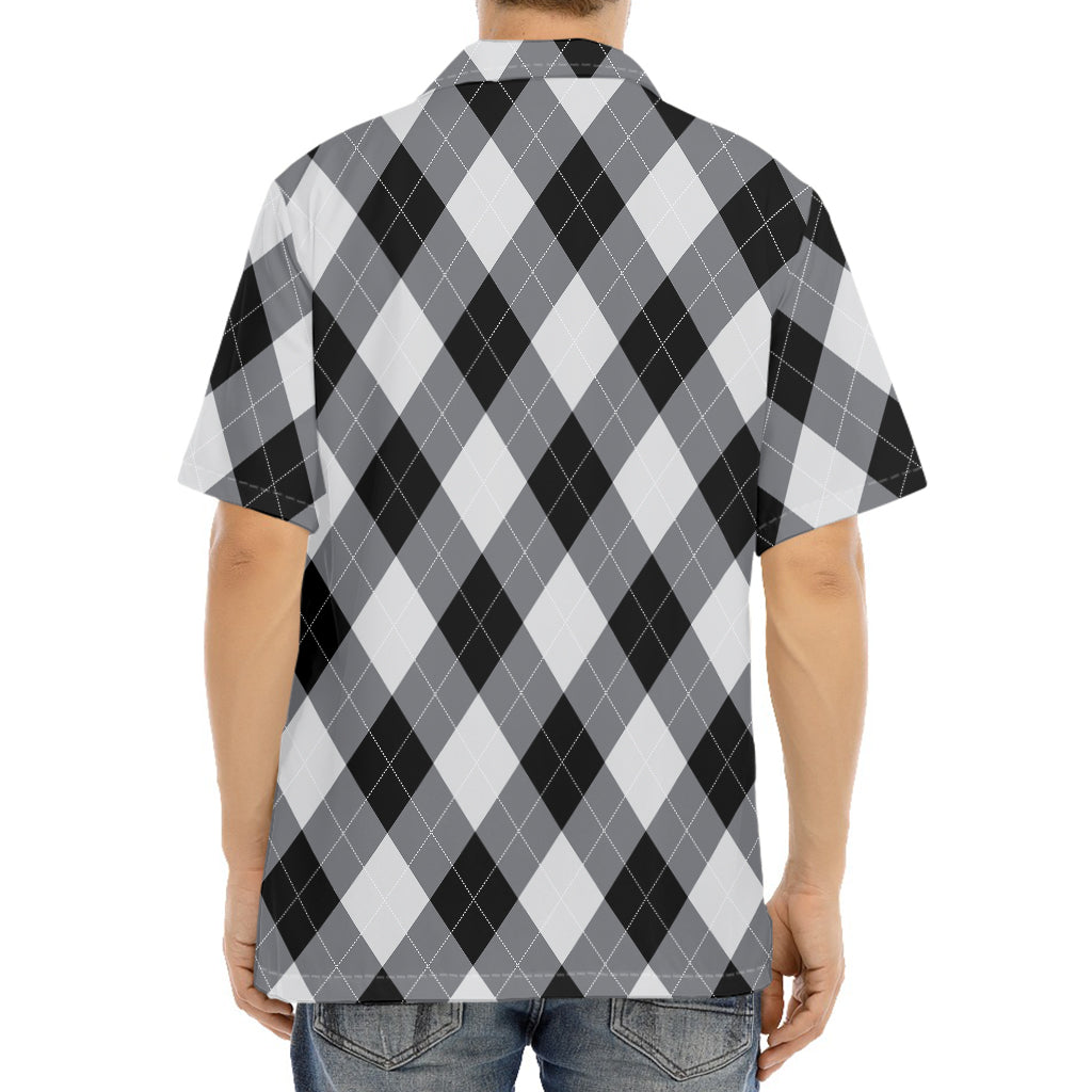 Grey And Black Argyle Pattern Print Aloha Shirt