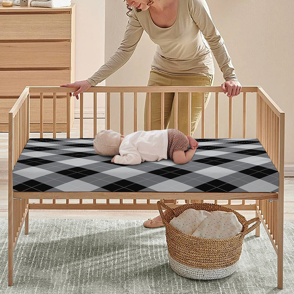Grey And Black Argyle Pattern Print Baby Crib Sheet