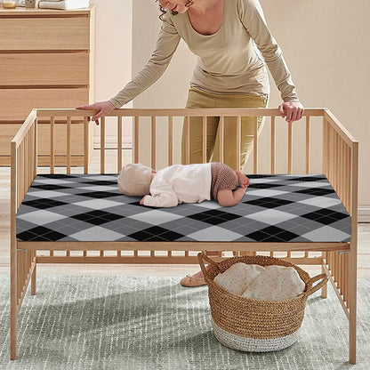 Grey And Black Argyle Pattern Print Baby Crib Sheet