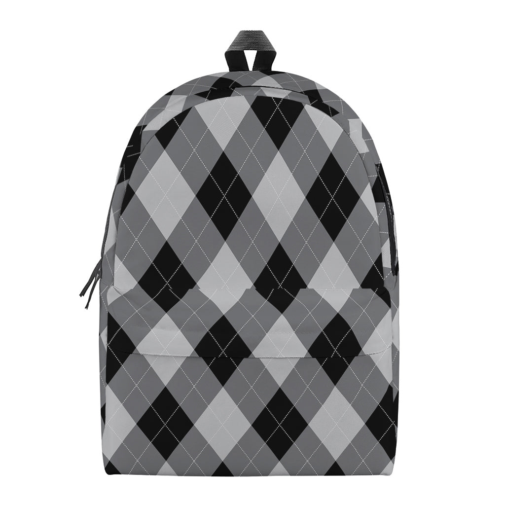 Grey And Black Argyle Pattern Print Backpack