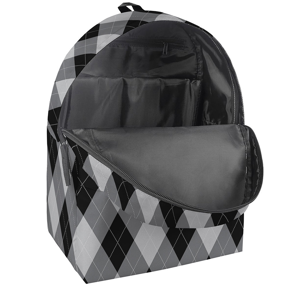 Grey And Black Argyle Pattern Print Backpack