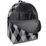 Grey And Black Argyle Pattern Print Backpack