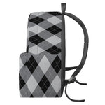 Grey And Black Argyle Pattern Print Backpack