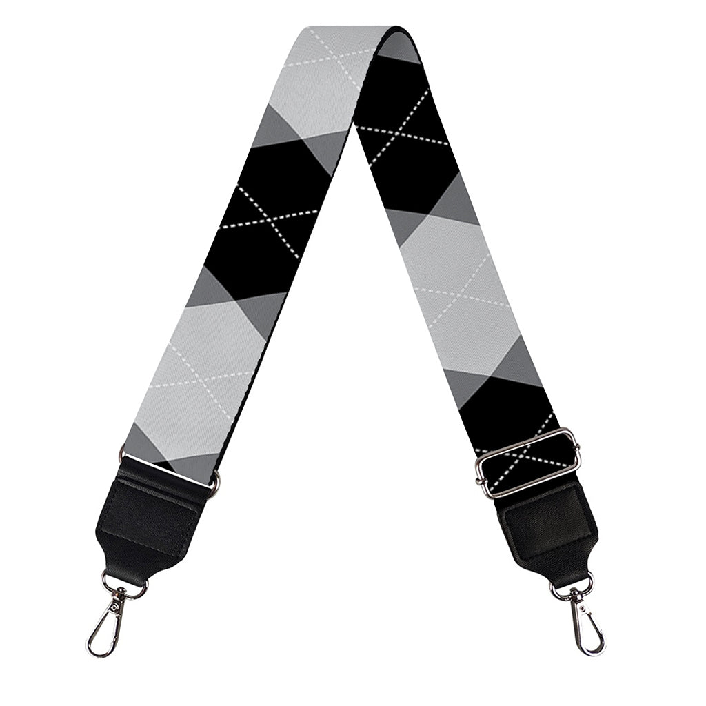 Grey And Black Argyle Pattern Print Bag Strap