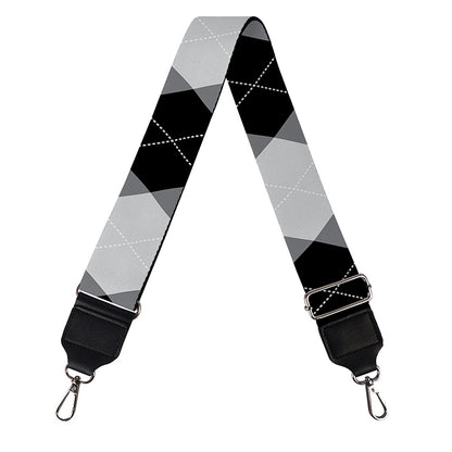 Grey And Black Argyle Pattern Print Bag Strap